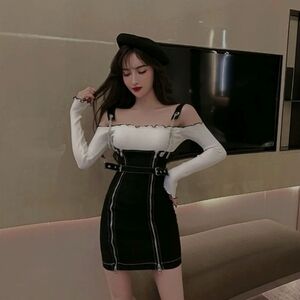 Edgy Grunge Black Double Zipper Dress